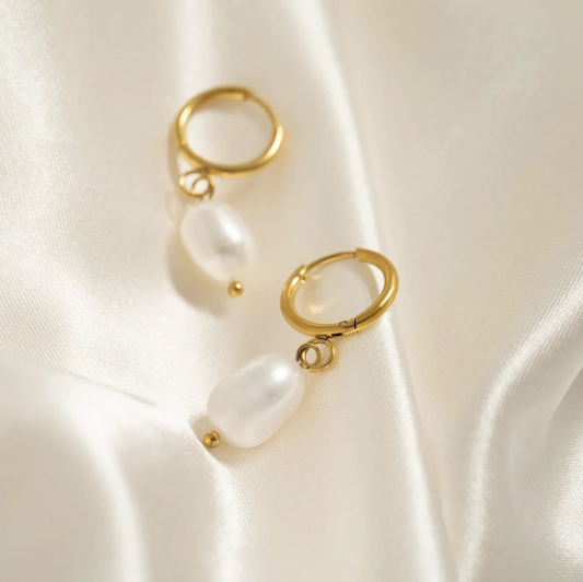 Fresh water pearls coins on Gold Stainless Steel Hoops
