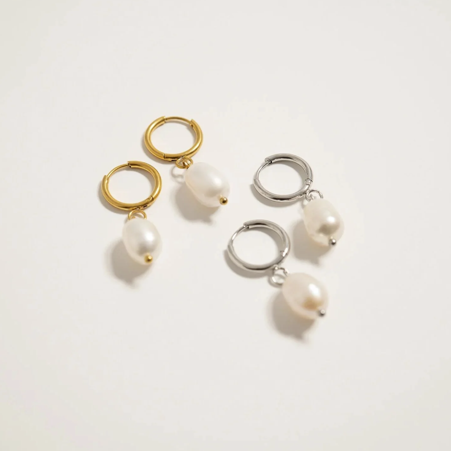 Fresh water pearls coins on Stainless Steel Hoops