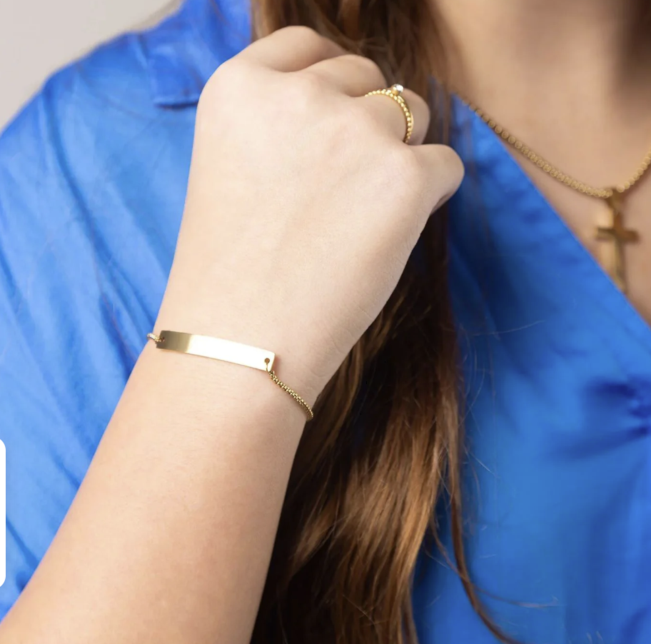 Bracelet with curved bar CUSTOM TEXT Rope chain Stainless Steel