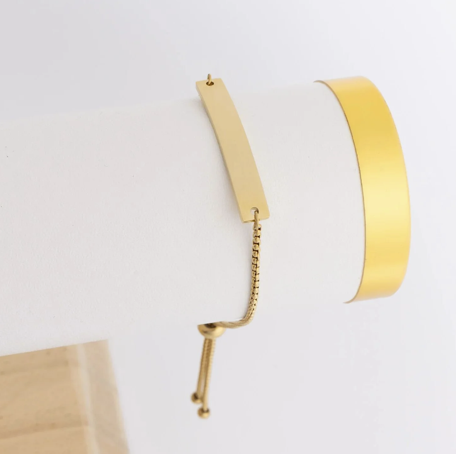 Bracelet with curved bar CUSTOM TEXT Rope chain Stainless Steel