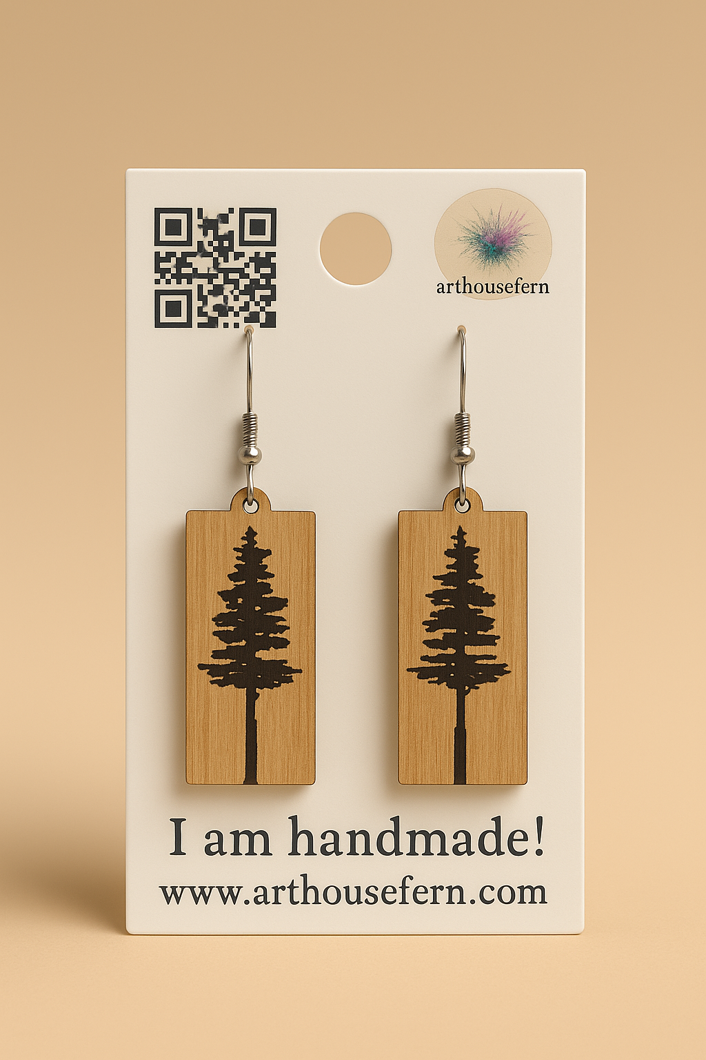 Trees 33x10mm wooden earrings 925 silver wires