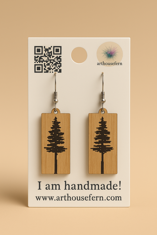 Trees 33x10mm wooden earrings 925 silver wires