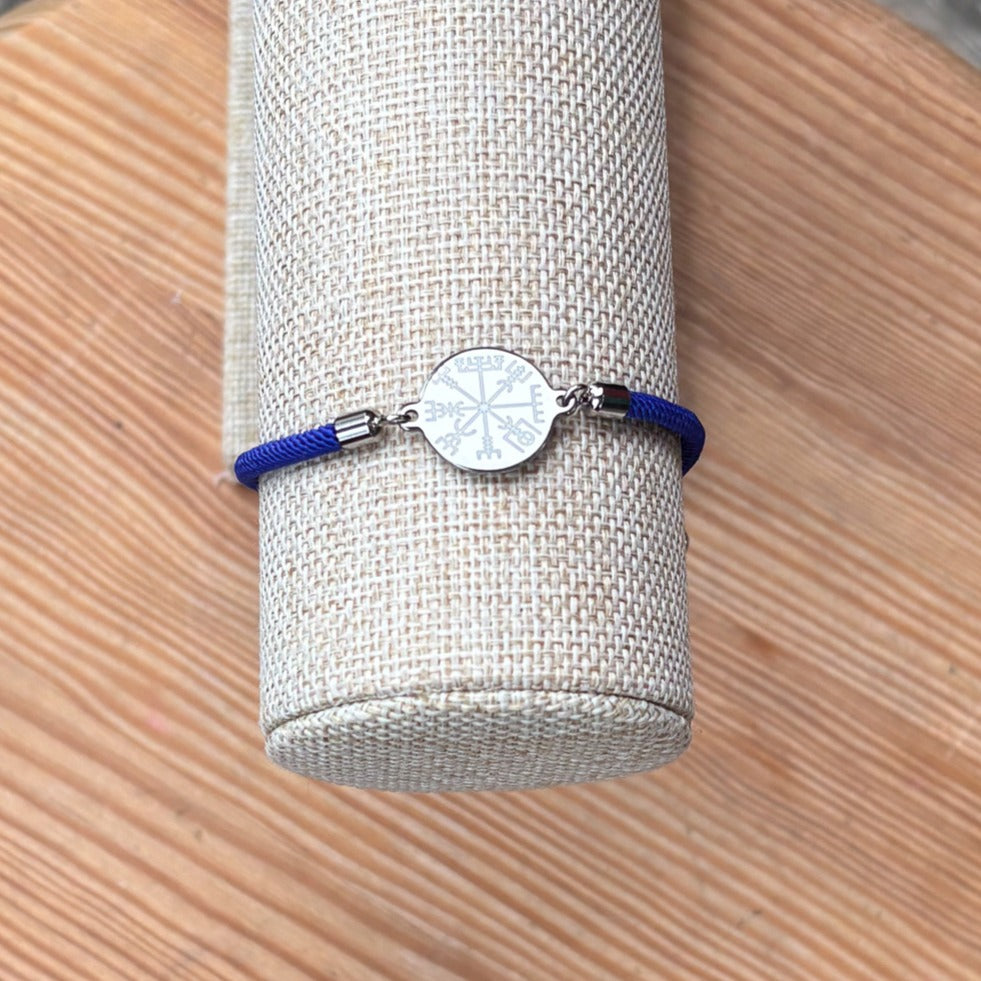 Vegvisir round 21mm navy blue silver SS textile cord