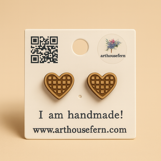 Waffle Heart Wooden Studs 9x8mm 925 Silver