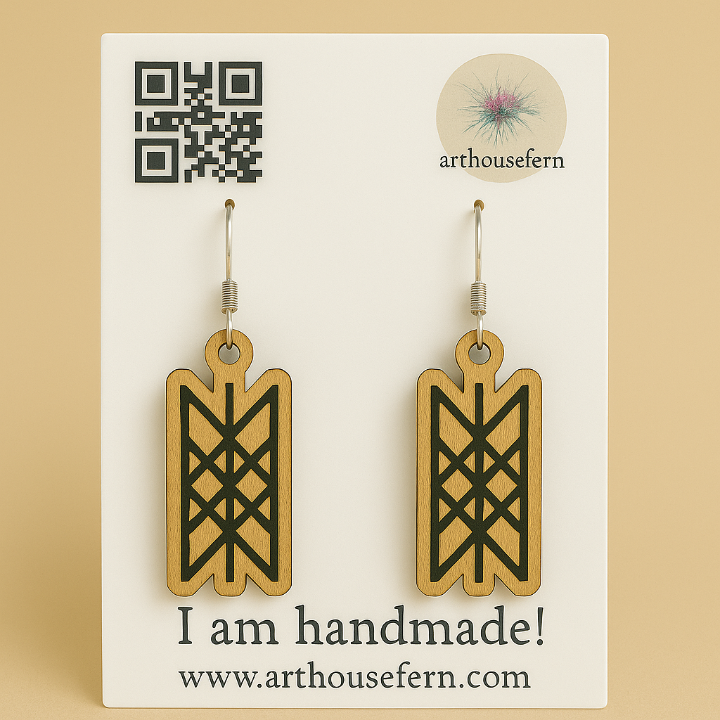 Web of wyrd 38x17mm wooden earrings 925 silver wires