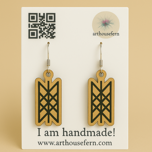 Web of wyrd 38x17mm wooden earrings 925 silver wires