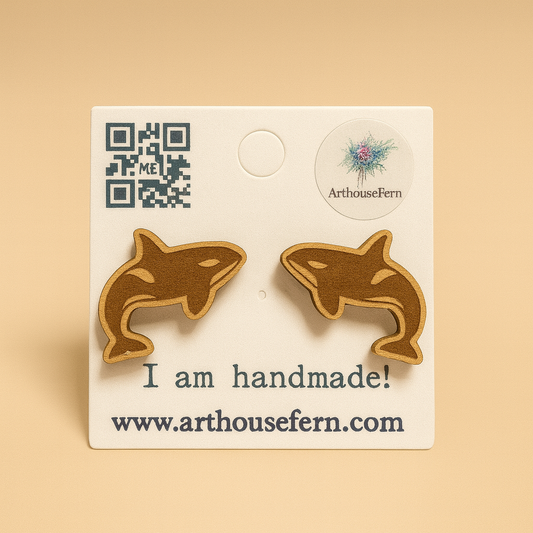Whales 16x12mm wooden studs 925 silver back