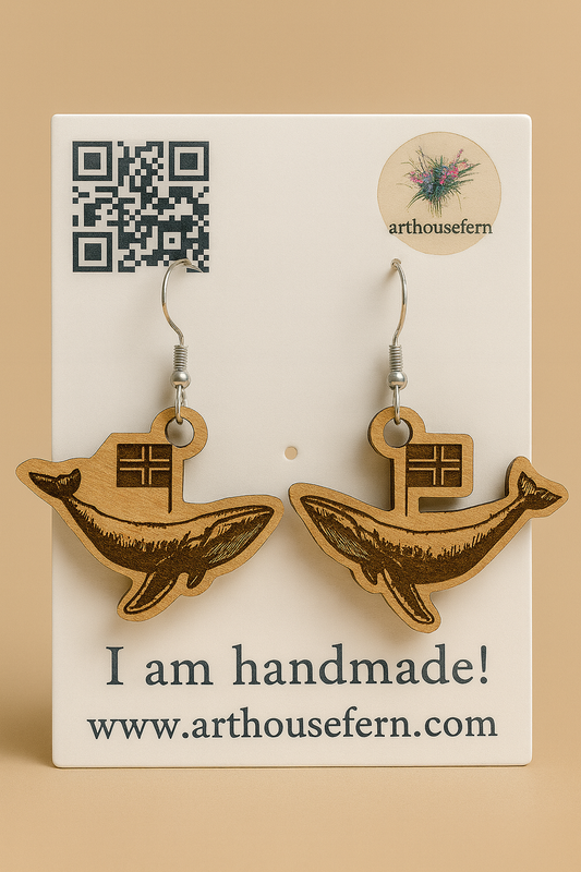 Whales 40x27mm wooden earrings 925 silver wires