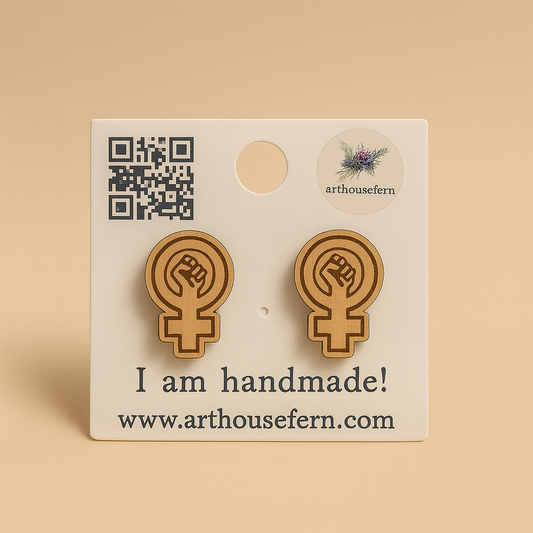 Women power 8x12mm wooden studs 925 silver back