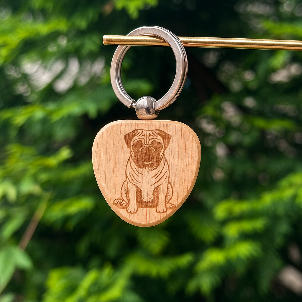 Custom dog breed wooden keychain 38x38mm