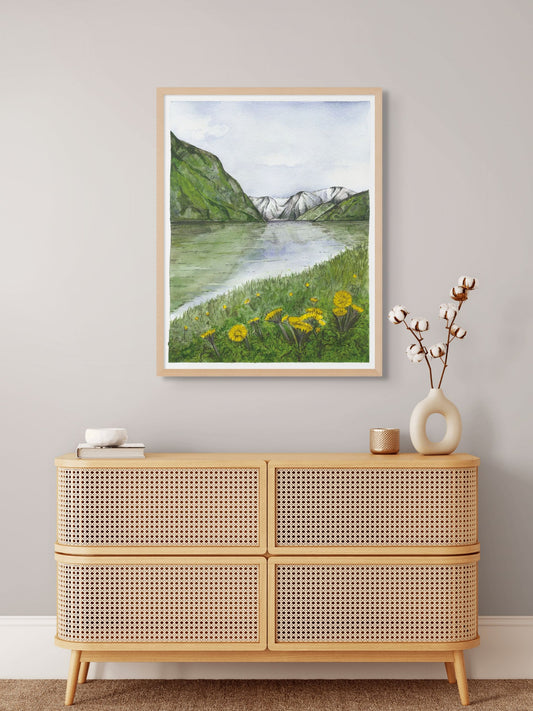 A3 Poster Scenery-Naeroyfjord and Coltsfoot flowers