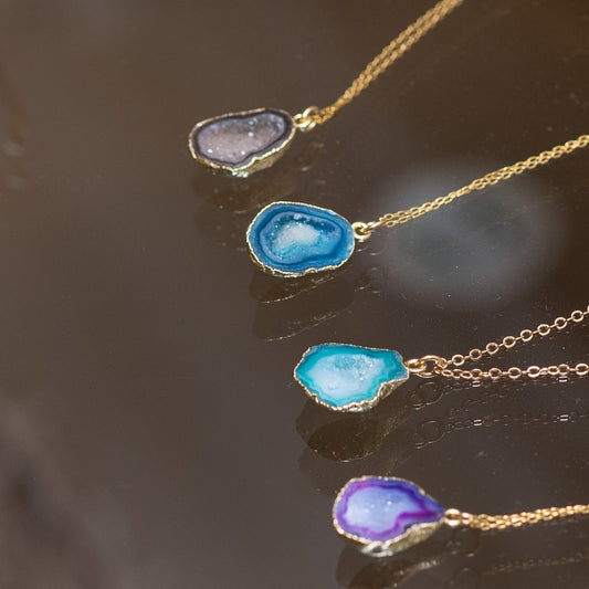 Agate stone slab necklace gold SS 45cm