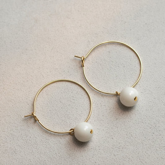 Mother of pearls stone beads on Stainless Steel  hoops